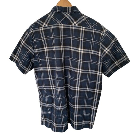 DICKIES Mens XL Blue Plaid Heavy Cotton Twill Utility Shirt Short Sleeve Pockets - Picture 4 of 5